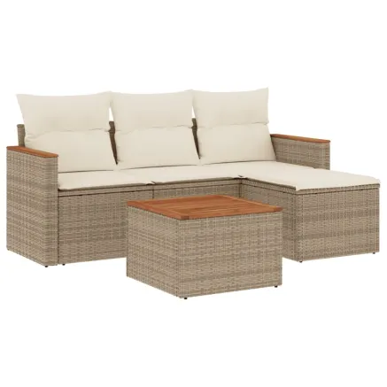 Salon de jardin avec coussins 5 pcs beige résine tressée 2