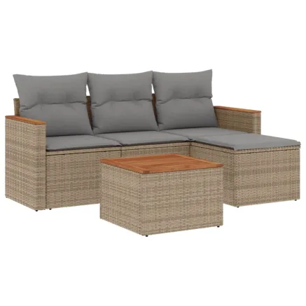 Salon de jardin avec coussins 5 pcs beige résine tressée 2
