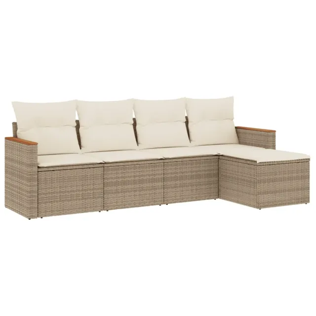 Salon de jardin avec coussins 5 pcs beige résine tressée