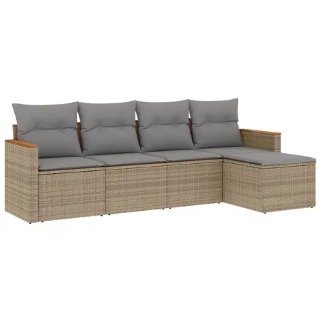 Salon de jardin avec coussins 5 pcs beige résine tressée