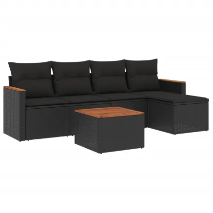 Salon de jardin 6 pcs avec coussins noir résine tressée 2