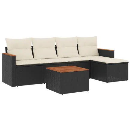 Salon de jardin 6 pcs avec coussins noir résine tressée 2