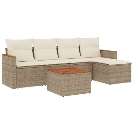 Salon de jardin avec coussins 6 pcs beige résine tressée
