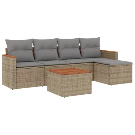 Salon de jardin avec coussins 6 pcs beige résine tressée 2