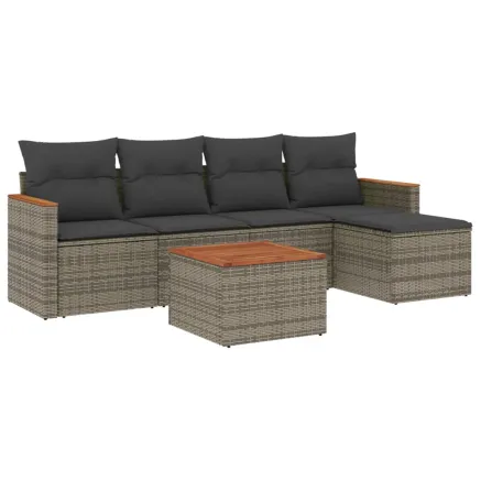 Salon de jardin 6 pcs avec coussins gris résine tressée 2