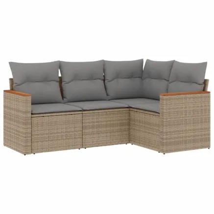 Salon de jardin avec coussins 4 pcs beige résine tressée 2