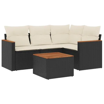 Salon de jardin 5 pcs avec coussins noir résine tressée 2