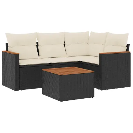 Salon de jardin 5 pcs avec coussins noir résine tressée