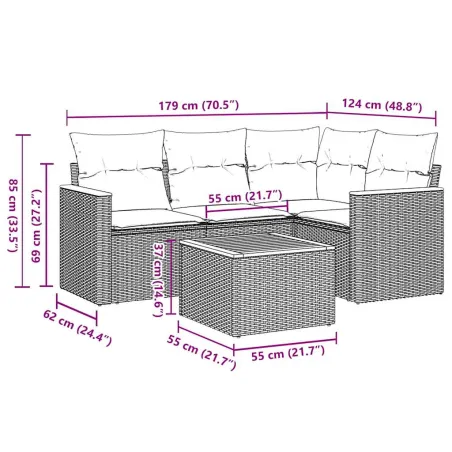 Salon de jardin 5 pcs avec coussins noir résine tressée