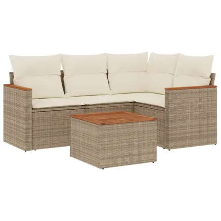 Salon de jardin avec coussins 5 pcs beige résine tressée 2