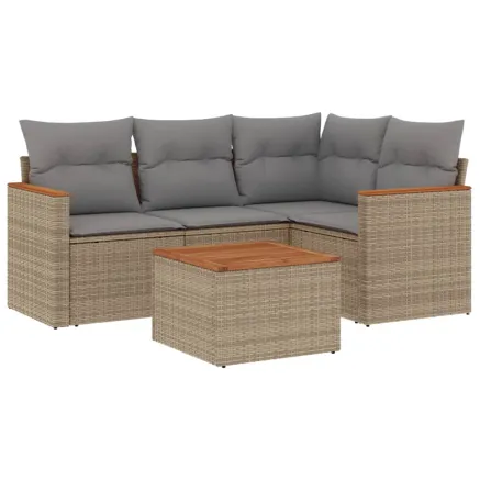 Salon de jardin avec coussins 5 pcs beige résine tressée 2