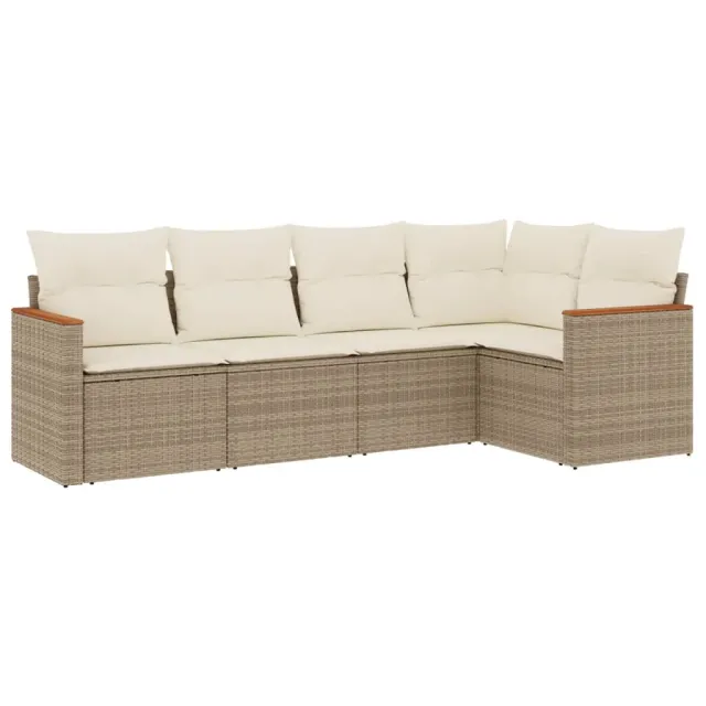 Salon de jardin avec coussins 5 pcs beige résine tressée
