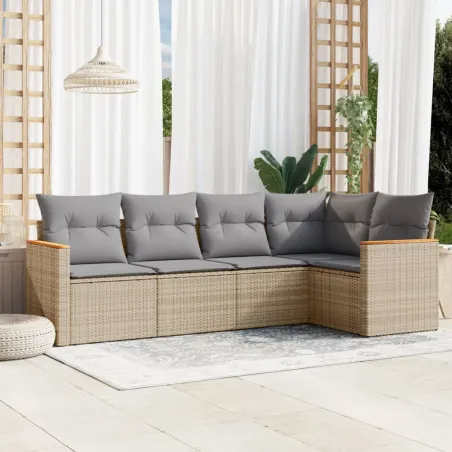 Salon de jardin avec coussins 5 pcs beige résine tressée