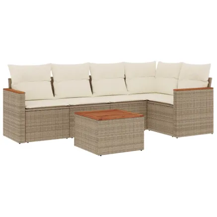 Salon de jardin avec coussins 6 pcs beige résine tressée 2