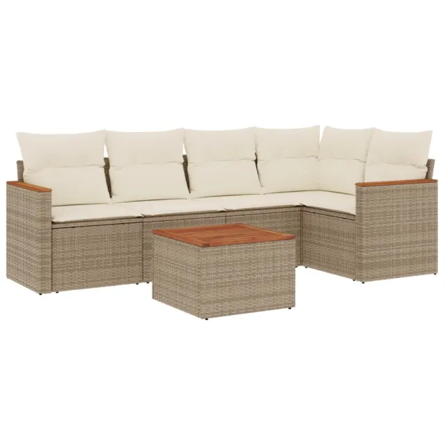Salon de jardin avec coussins 6 pcs beige résine tressée