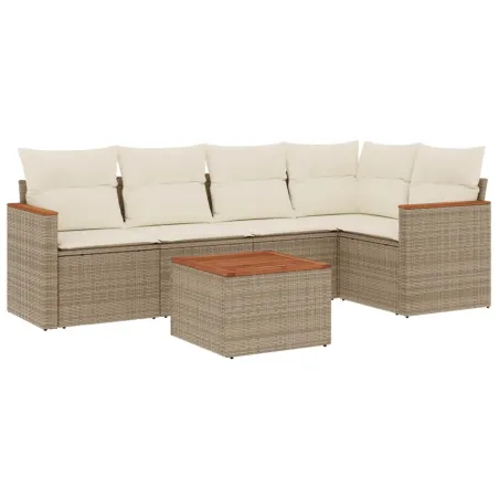 Salon de jardin avec coussins 6 pcs beige résine tressée