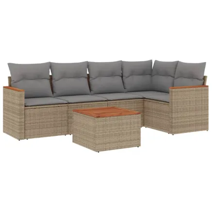 Salon de jardin avec coussins 6 pcs beige résine tressée 2