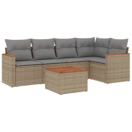 Salon de jardin avec coussins 6 pcs beige résine tressée