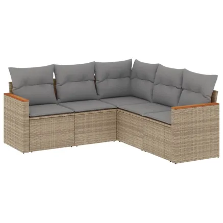 Salon de jardin avec coussins 5 pcs beige résine tressée 2
