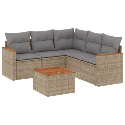 Salon de jardin avec coussins 6 pcs beige résine tressée 2