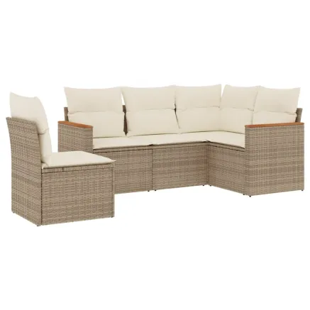 Salon de jardin avec coussins 5 pcs beige résine tressée 2