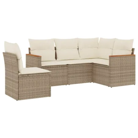 Salon de jardin avec coussins 5 pcs beige résine tressée