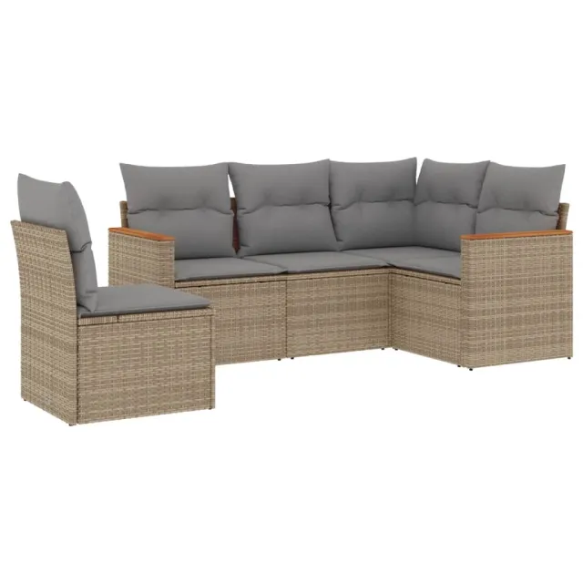 Salon de jardin avec coussins 5 pcs beige résine tressée