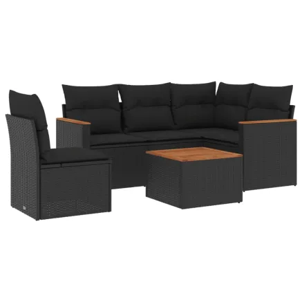 Salon de jardin 6 pcs avec coussins noir résine tressée 2
