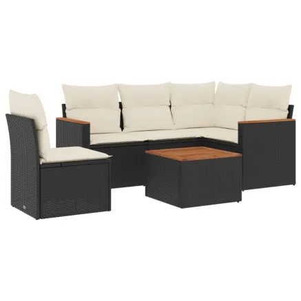 Salon de jardin 6 pcs avec coussins noir résine tressée 2