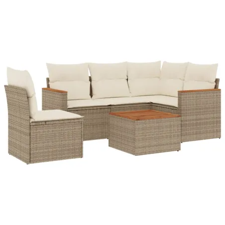 Salon de jardin avec coussins 6 pcs beige résine tressée