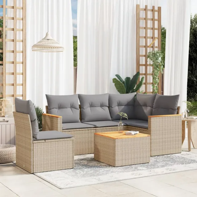 Salon de jardin avec coussins 6 pcs beige résine tressée