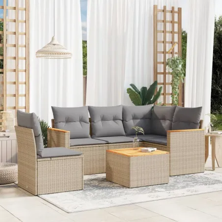 Salon de jardin avec coussins 6 pcs beige résine tressée