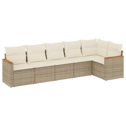Salon de jardin avec coussins 6 pcs beige résine tressée 2