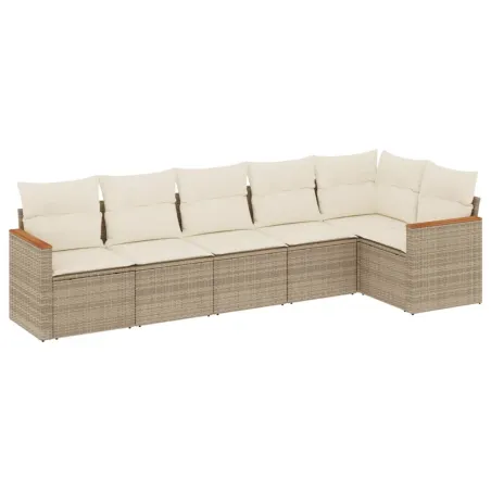 Salon de jardin avec coussins 6 pcs beige résine tressée