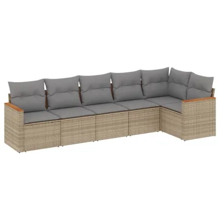 Salon de jardin avec coussins 6 pcs beige résine tressée 2