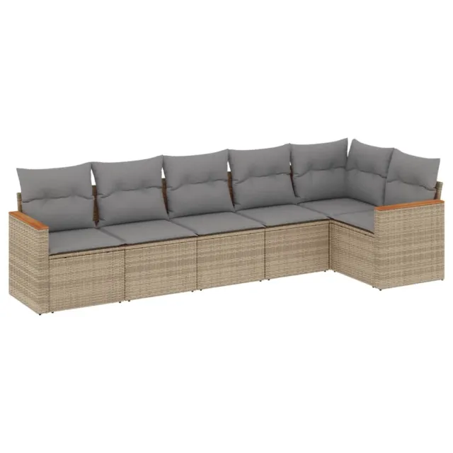 Salon de jardin avec coussins 6 pcs beige résine tressée