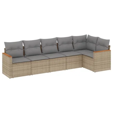 Salon de jardin avec coussins 6 pcs beige résine tressée