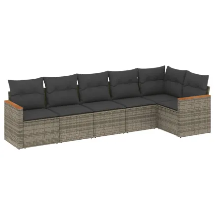 Salon de jardin 6 pcs avec coussins gris résine tressée 2