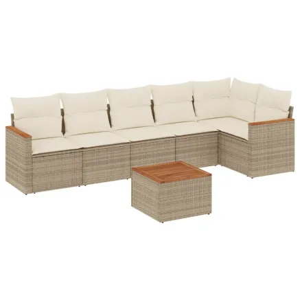 Salon de jardin avec coussins 7 pcs beige résine tressée 2