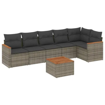 Salon de jardin avec coussins 7 pcs gris résine tressée 2