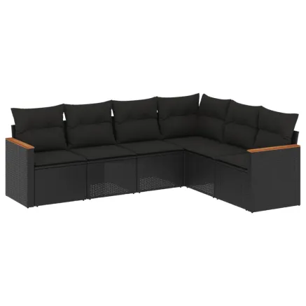 Salon de jardin 6 pcs avec coussins noir résine tressée 2