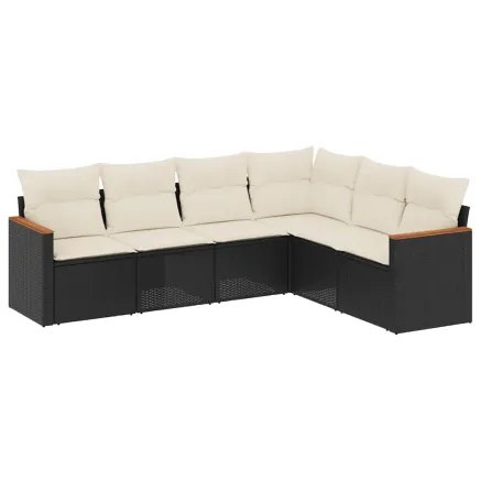Salon de jardin 6 pcs avec coussins noir résine tressée 2