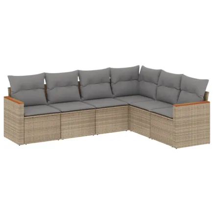 Salon de jardin avec coussins 6 pcs beige résine tressée 2
