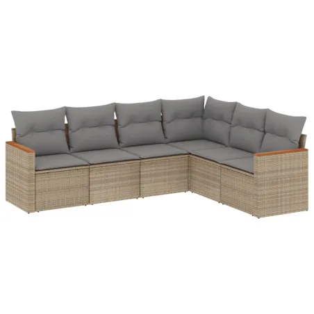 Salon de jardin avec coussins 6 pcs beige résine tressée