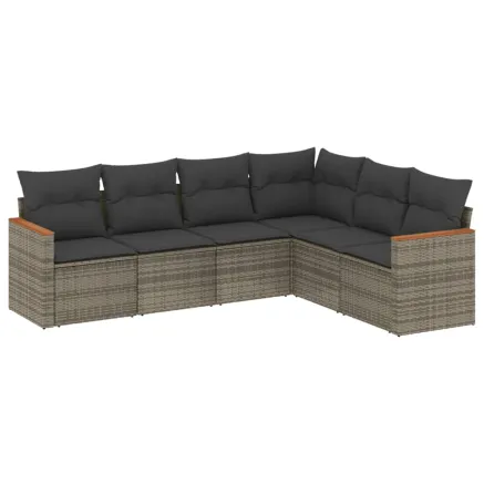 Salon de jardin 6 pcs avec coussins gris résine tressée 2