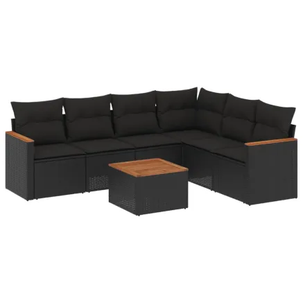 Salon de jardin 7 pcs avec coussins noir résine tressée 2