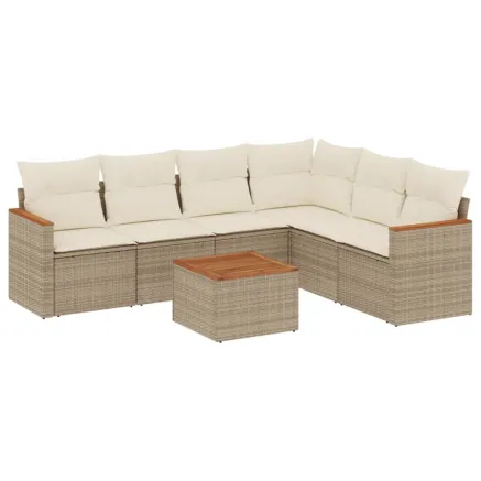 Salon de jardin avec coussins 7 pcs beige résine tressée 2