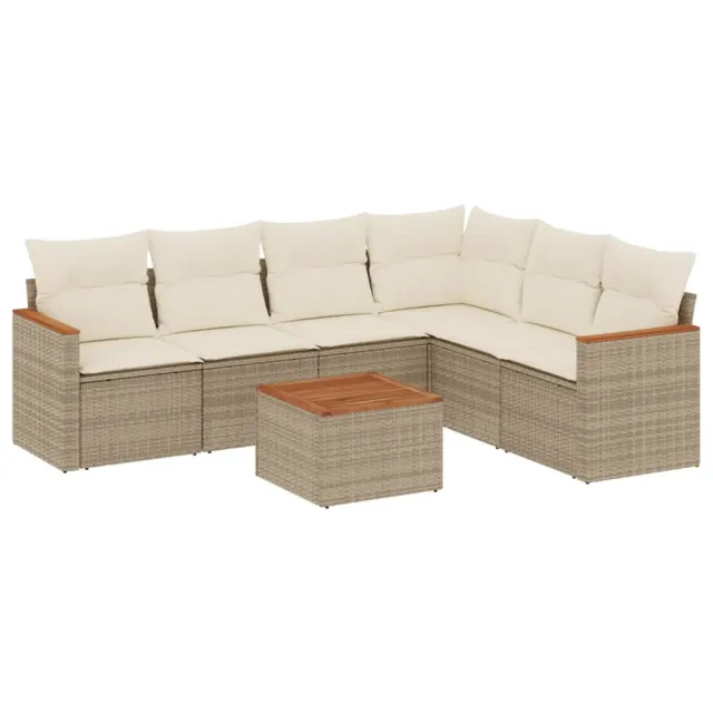 Salon de jardin avec coussins 7 pcs beige résine tressée