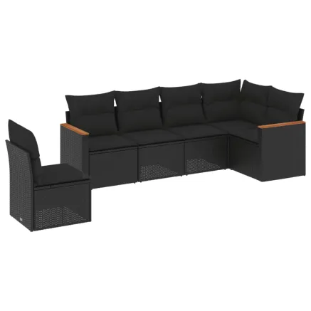 Salon de jardin 6 pcs avec coussins noir résine tressée 2