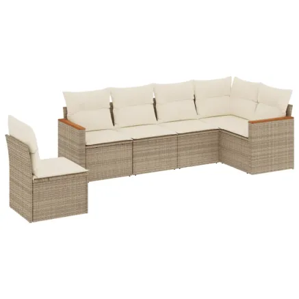 Salon de jardin avec coussins 6 pcs beige résine tressée 2